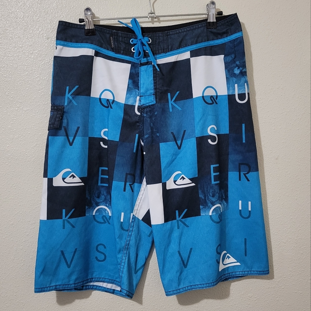 Quicksilver Mens Blue Patterned Swim Trunks Boardshorts Size 30